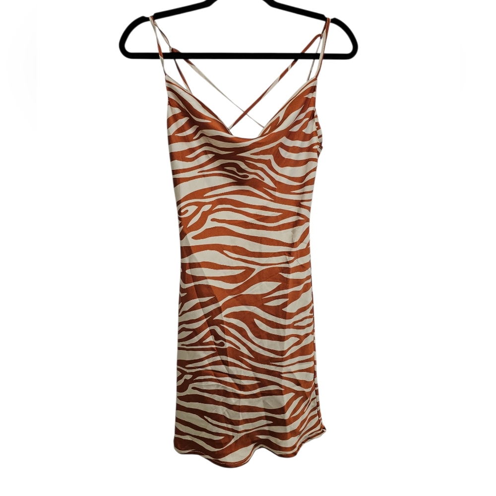 Timing, Women's Size Small, Orange Zebra Print Strappy Dress